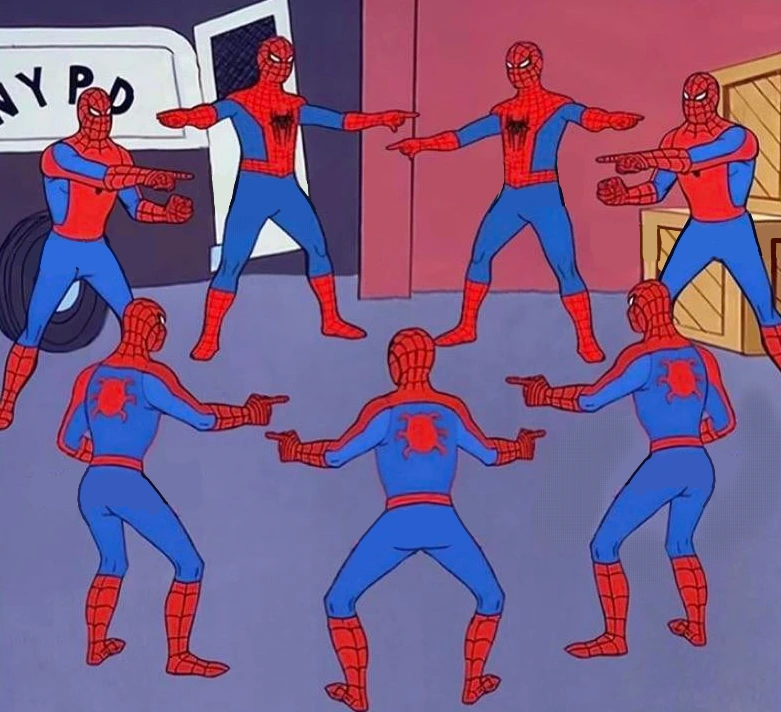 An image of many spider-men pointing at each other