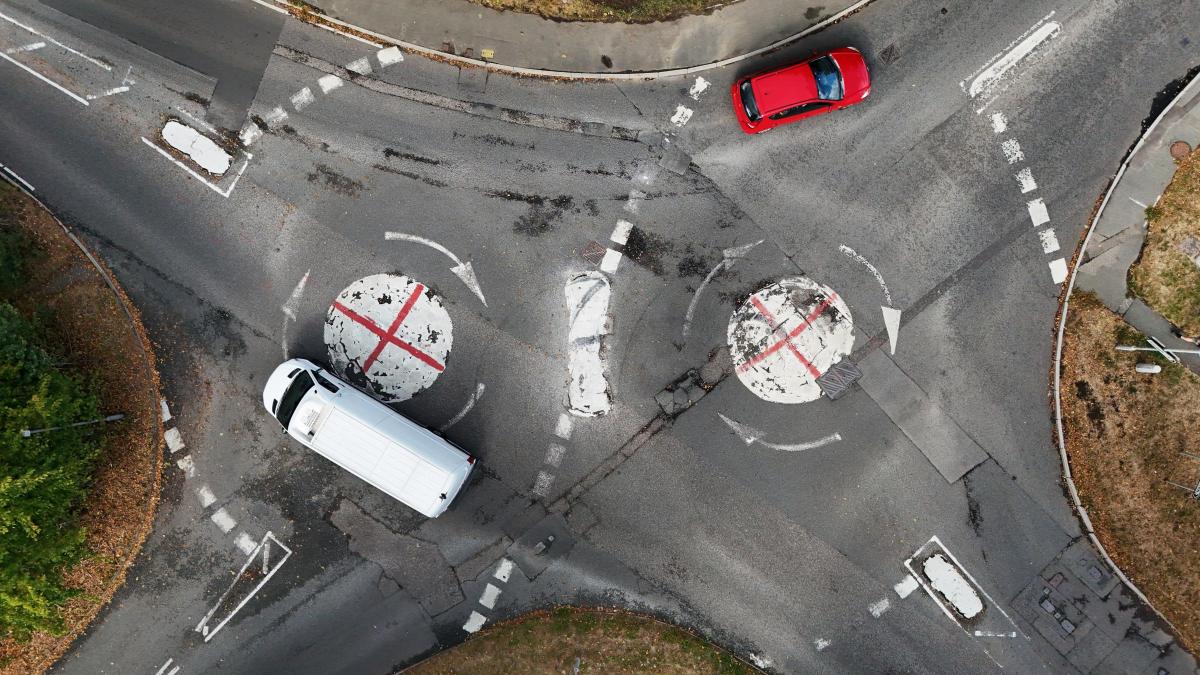 St. George's Cross painted on roundabouts